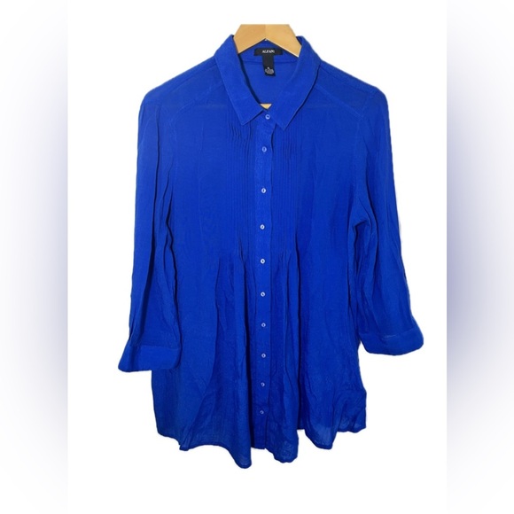 Alfani Dresses & Skirts - Alfani Womens 3/4 sleeve pleated Royal Blue Button Up Shirt Dress Size XL